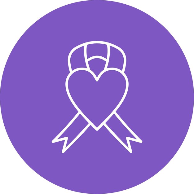 un círculo púrpura con una cinta que dice corazones