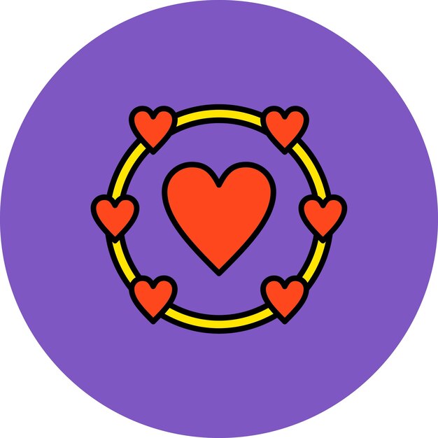 un círculo púrpura con corazones que dice amor