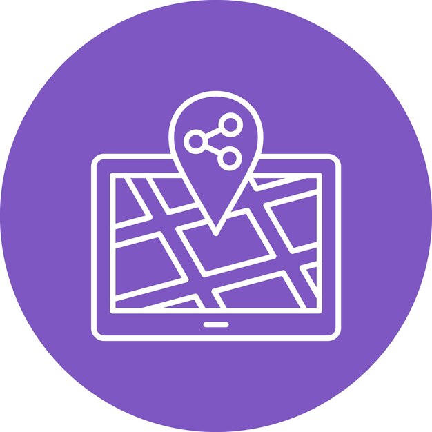 un círculo púrpura con un mapa de la ubicación del mapa