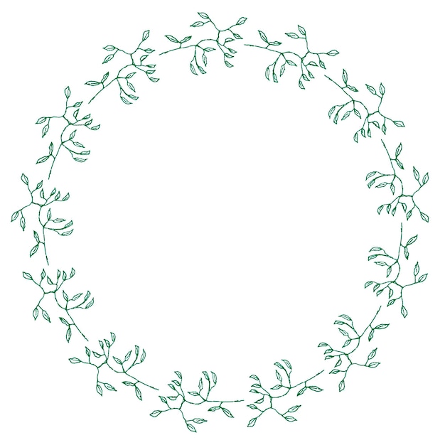 El círculo de ramas verdes florales dibuja la ilustración vectorial del marco de hojas de corona dibujadas a mano.