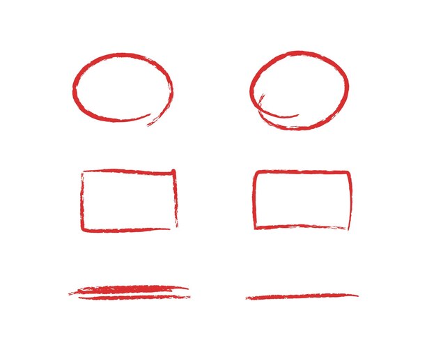 Círculo y rectángulo Doodle ilustración conjunto línea boceto puntero signo resaltar marcador símbolo