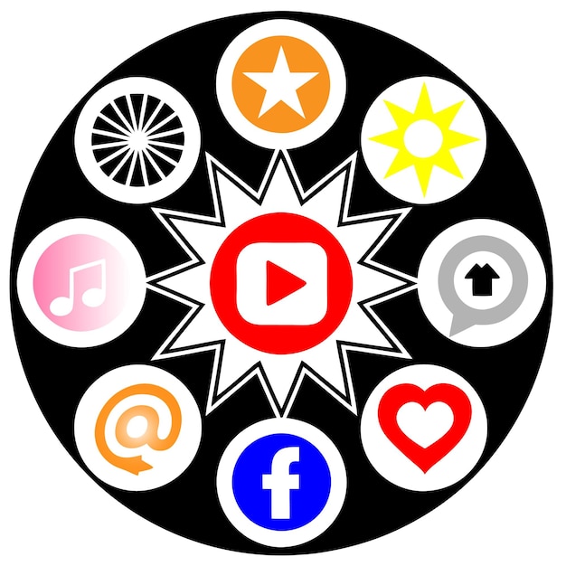 Círculo de redes sociales y redes sociales con los iconos del fondo del círculo