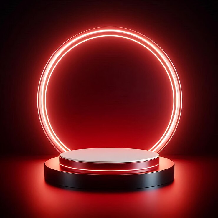 un círculo redondo con un círculo rojo a su alrededor está iluminado