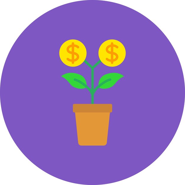 un círculo redondo púrpura con una planta en él