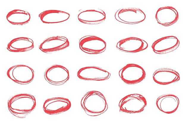 Círculo de resaltador rojo Círculos ovalados de marcador de Doodle Ovales y círculos grunge rojos para resaltar