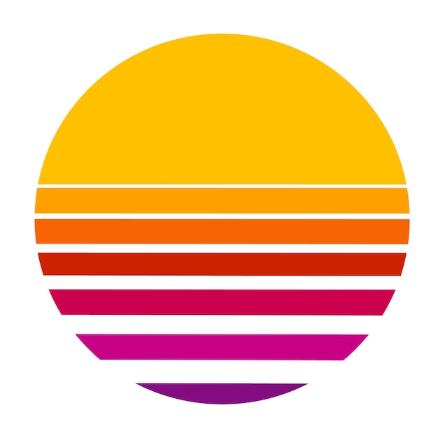 Círculo retro de puesta de sol o amanecer con color neón degradado. Escena de puesta de sol de estilo retrowave.