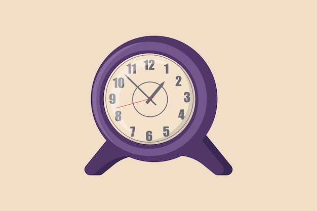 Círculo retro reloj púrpura que suena el despertador para despertar a los niños ilustración de vector gráfico plano coloreado aislado