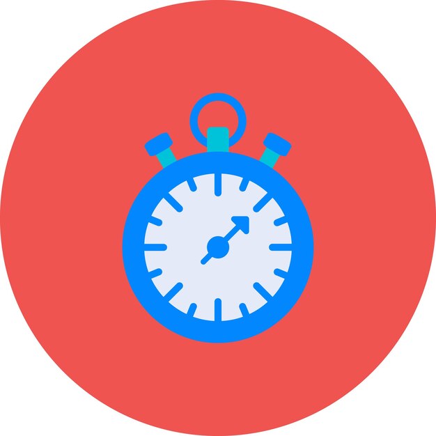 un círculo rojo con una cara de reloj azul y azul