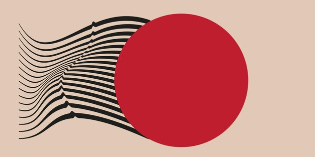 Un círculo rojo con líneas onduladas negras en su lado izquierdo contra un fondo beige composición de Bauhaus