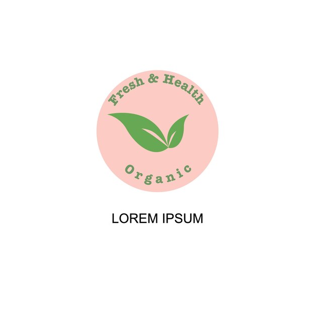 Un círculo rosa con hojas verdes y la palabra fresco y saludable.