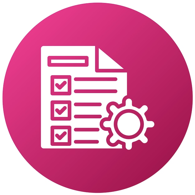 Vector un círculo rosa con un logotipo blanco y púrpura con un clipboard en él