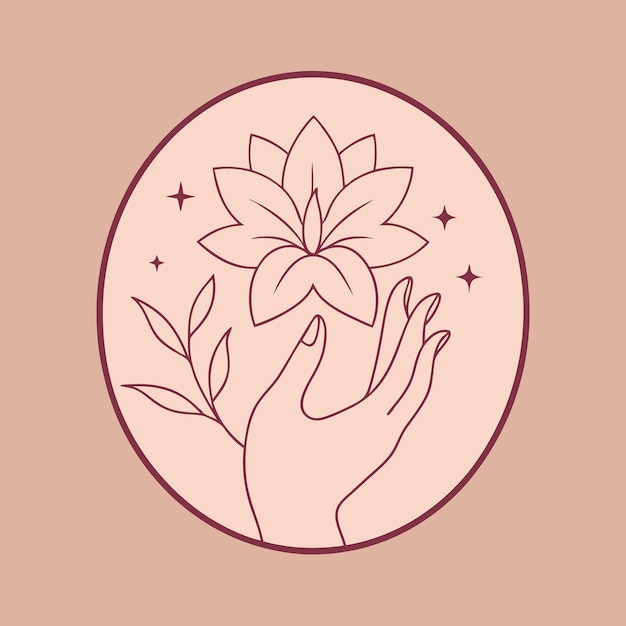 un círculo rosa y rosa con manos dando una flor