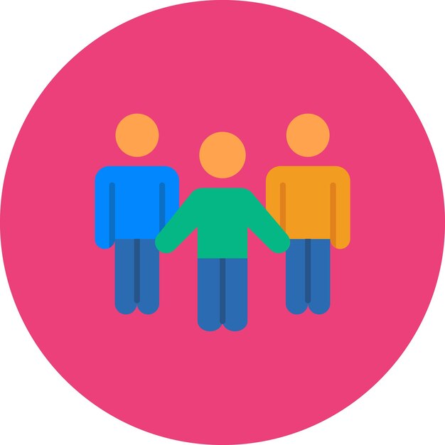 un círculo rosa con tres personas en un círculo con un fondo rosa