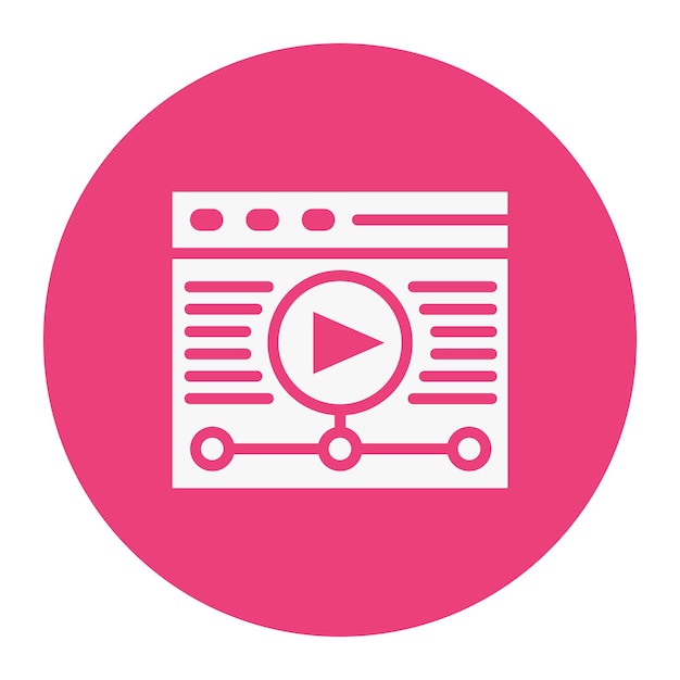 un círculo rosa con un video y una cámara de video en él