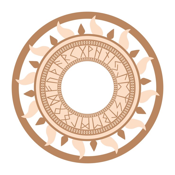 Vector círculo rúnico un antiguo símbolo eslavo decorado con patrones escandinavos diseño de moda beige
