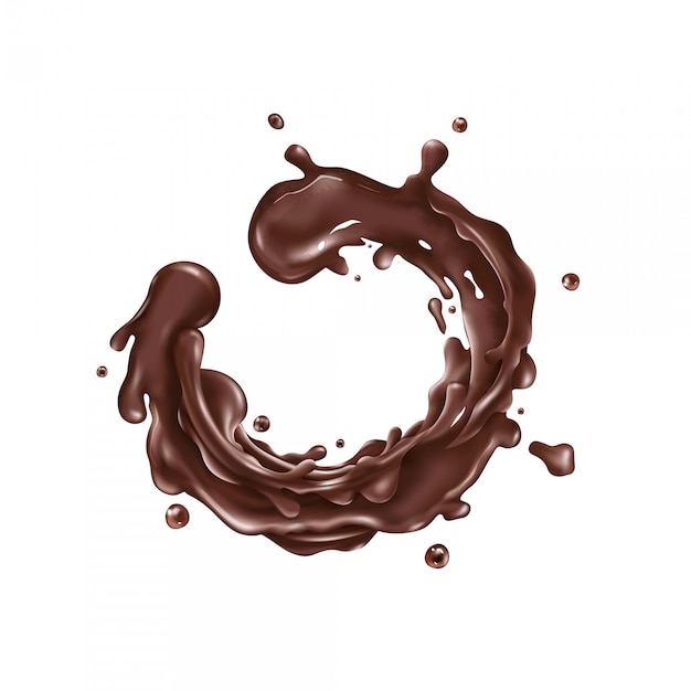 Círculo de salpicaduras de chocolate líquido sobre un fondo blanco