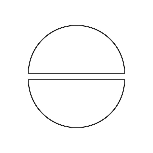 Círculo segmentado en 2 secciones. Forma de pastel o pizza cortada en dos rebanadas iguales en estilo de contorno