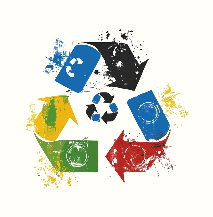 Vector un círculo con un símbolo azul y verde que dice reciclaje