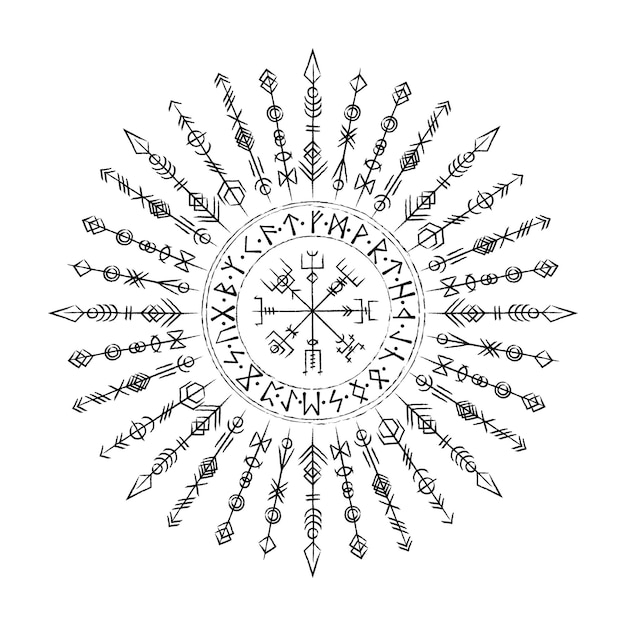 Círculo de símbolos vikingos escandinavos