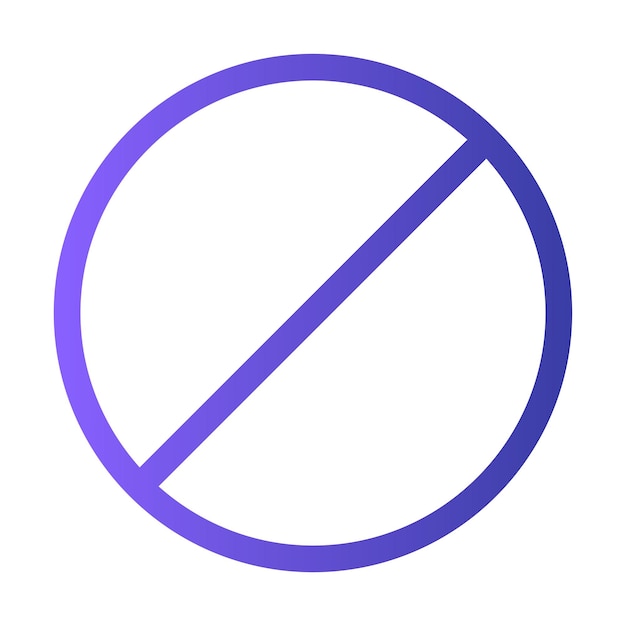 Círculo simple con una línea diagonal a través de él que representa un signo de prohibición en un fondo blanco