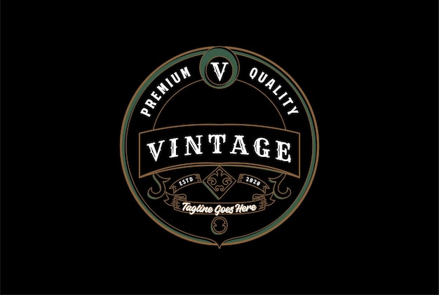 Círculo simple Vintage Retro Ornamento Borde Marco Insignia real Emblema Sello Etiqueta Logotipo Diseño Vector