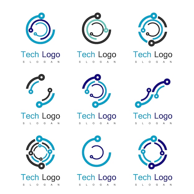 Círculo, tecnología, logotipo, conjunto, tecnología, diseño, plantilla