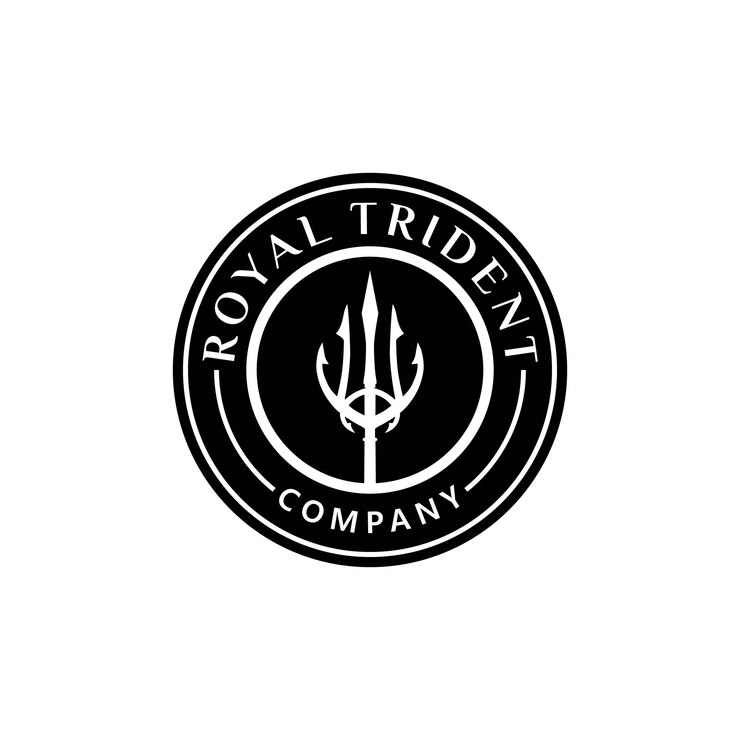 Vector círculo tridente neptuno sello emblema tridente dios poseidón tritón rey shiva lanza etiqueta diseño de logotipo