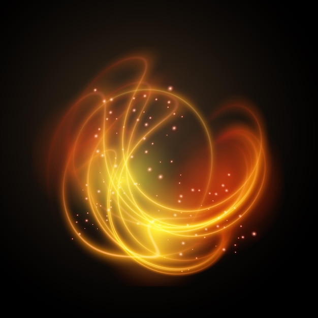 Círculo de vector de oro de línea de efecto de luz. Rastro de anillo de fuego de luz brillante. Remolino de brillo mágico brillo
