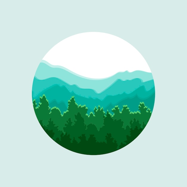 Círculo vectorial con ilustración de montañas Elemento de diseño aislado Naturaleza salvaje Coloreada