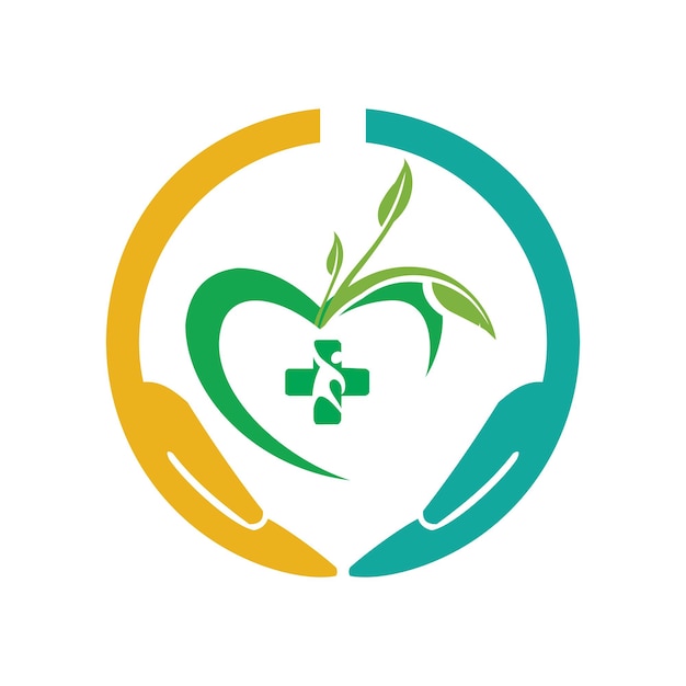 un círculo verde y amarillo con una planta verde en el logotipo de la atención médica, el logotipode la clínica, el logotipo del hospital