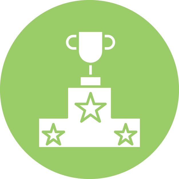 un círculo verde y blanco con una imagen de un trofeo y estrellas en él