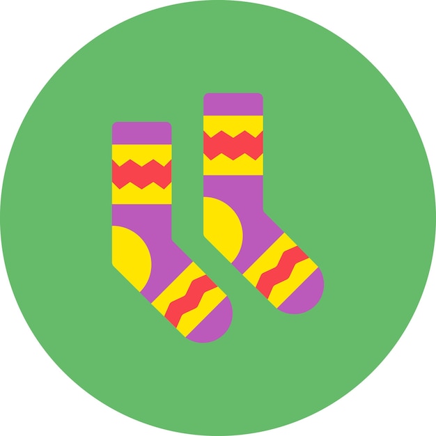 un círculo verde con calcetines púrpuras y amarillos