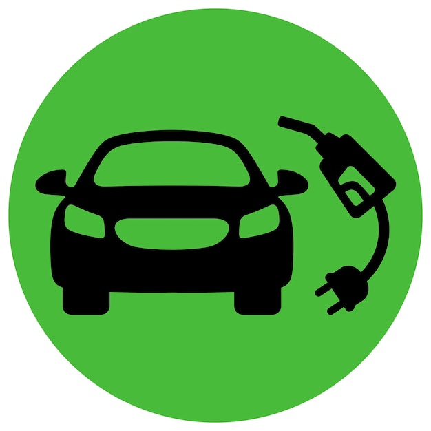 un círculo verde con un coche negro y un enchufado