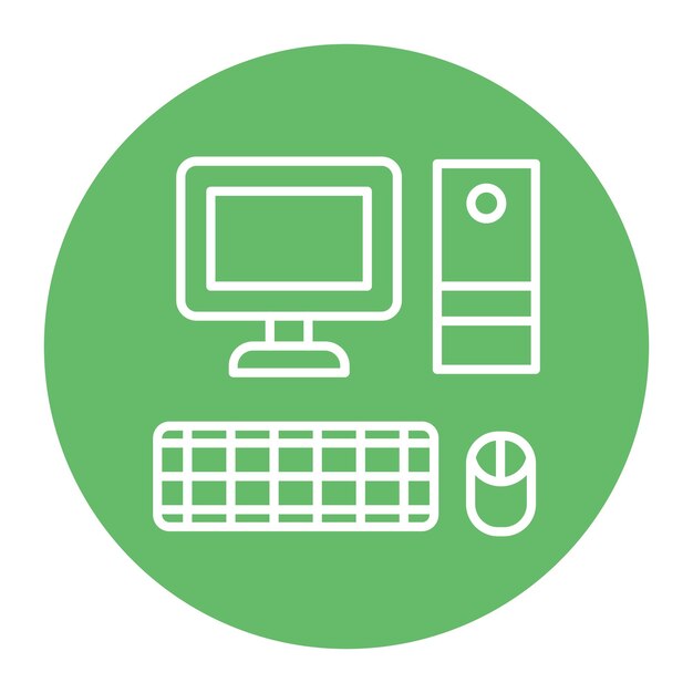 un círculo verde con un monitor de computadora y un teclado