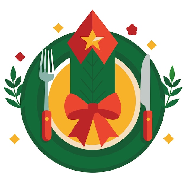 un círculo verde con un tenedor y un cuchillo con una estrella en él