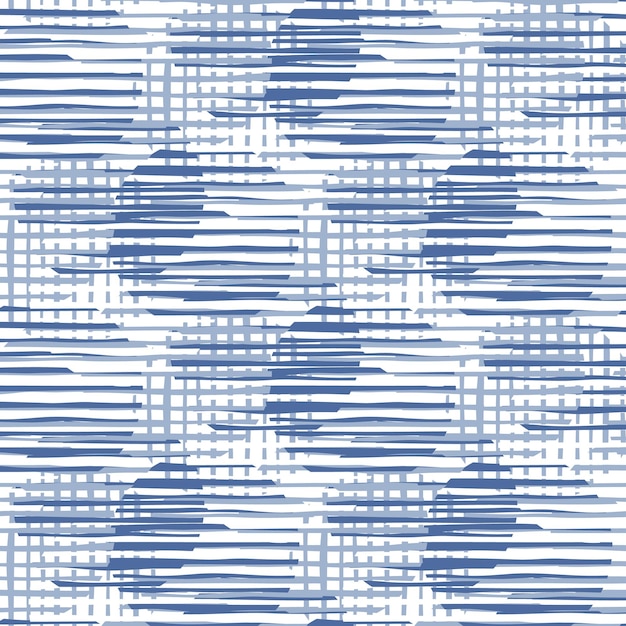 Círculos abstractos formas y rayas ilustración de patrones sin fisuras. Líneas de círculo de patrón caótico moderno en color azul.