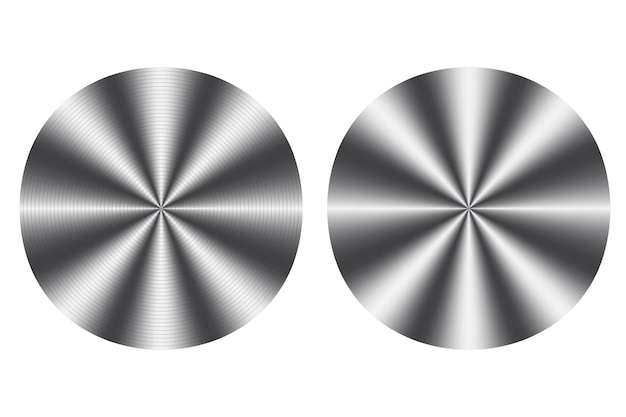 Círculos de acero metálico Insignia redonda de plata vectorial Textura de acero inoxidable Botones cromados Superficie redonda mate radial