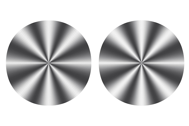 Círculos de acero metálico insignia redonda de plata vectorial textura de acero inoxidable botones cromados superficie redonda mate radial