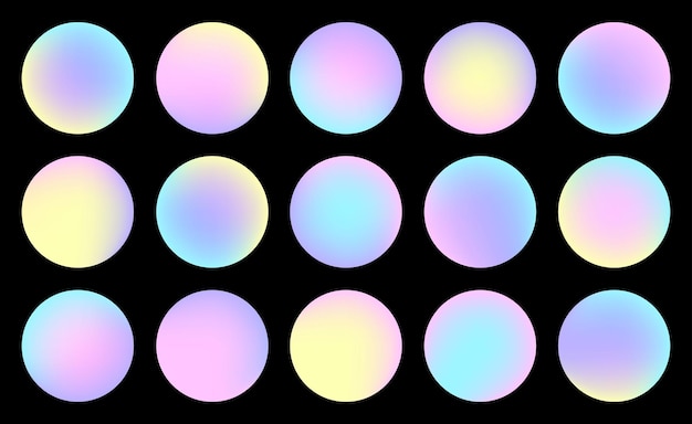 Círculos de acuarela vectorial de colores conjunto grande esferas de gradiente holográfico redondeadas fluido multicolor