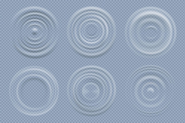 Círculos de agua. Formas redondas realistas de plantilla de vector de ondas de vista superior de líquidos. Ilustración de onda de anillo de superficie de ondulación de efecto líquido