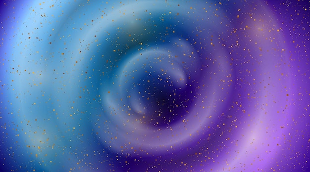 Círculos azules púrpuras y confeti de polvo dorado