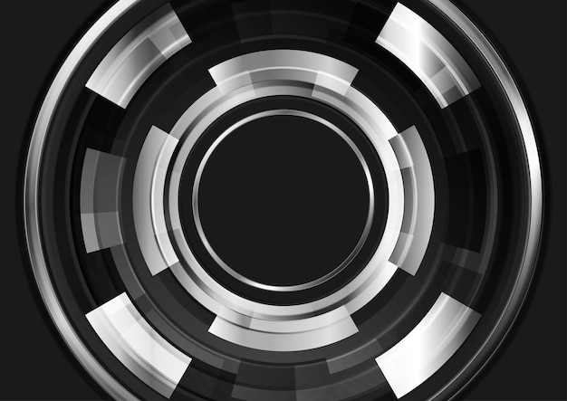 Círculos brillantes negros y metálicos engranajes fondo técnico abstracto