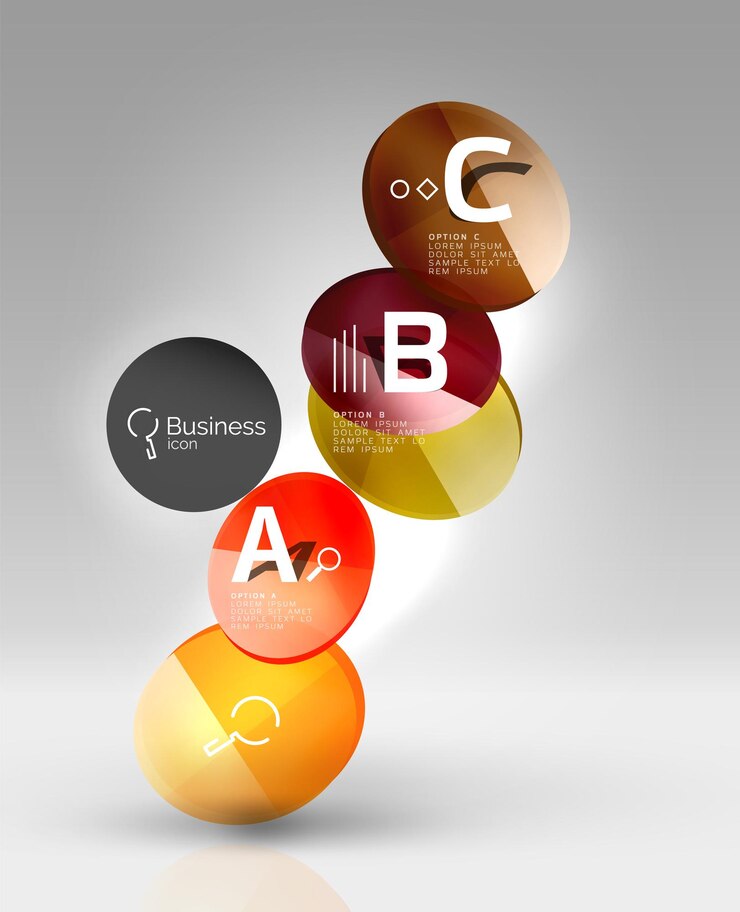 Vector círculos brillantes con texto en fondo abstracto vectorial de espacio 3d