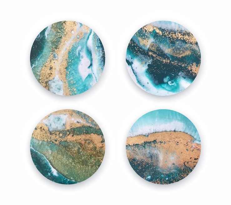 Vector círculos de colores de fondo con resina ultramarina y oro.