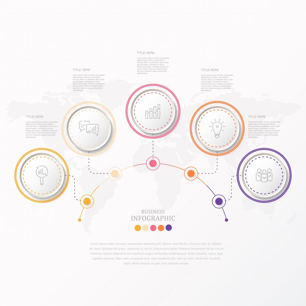 Círculos de colores infografía e iconos para el presente negocio.