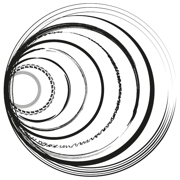 Círculos concéntricos abstractos Líneas radiales giratorias Patrón geométrico en blanco y negro