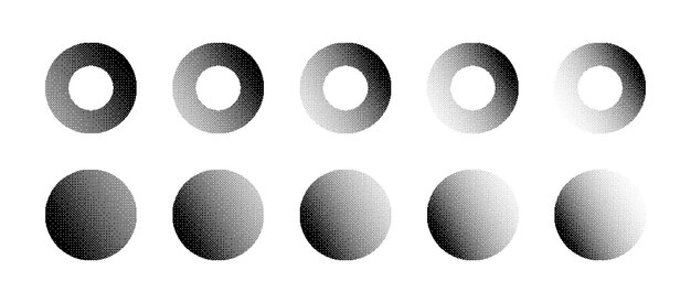 Círculos con densidad diversa de gradiente de variación de mapa de bits aislados en blanco