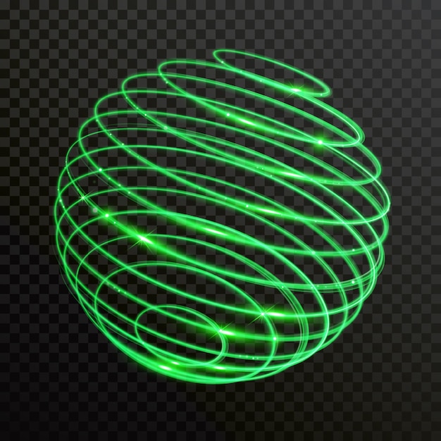Círculos de esfera espiral de vector de luz de resplandor verde