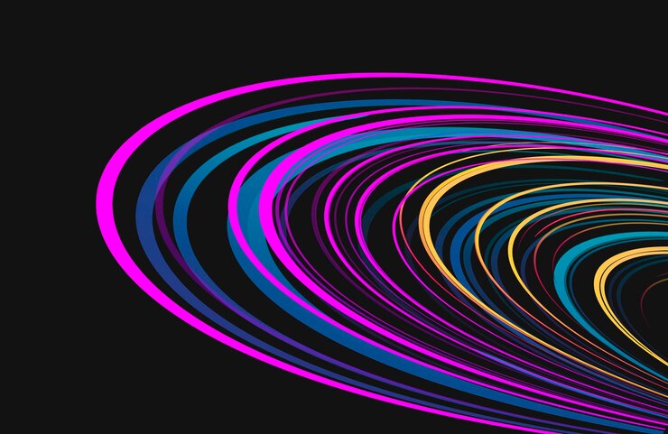 Vector círculos estrechos u óvalos que forman una textura abstracta de líneas coloridas disco plano en el espacio 3d artístico