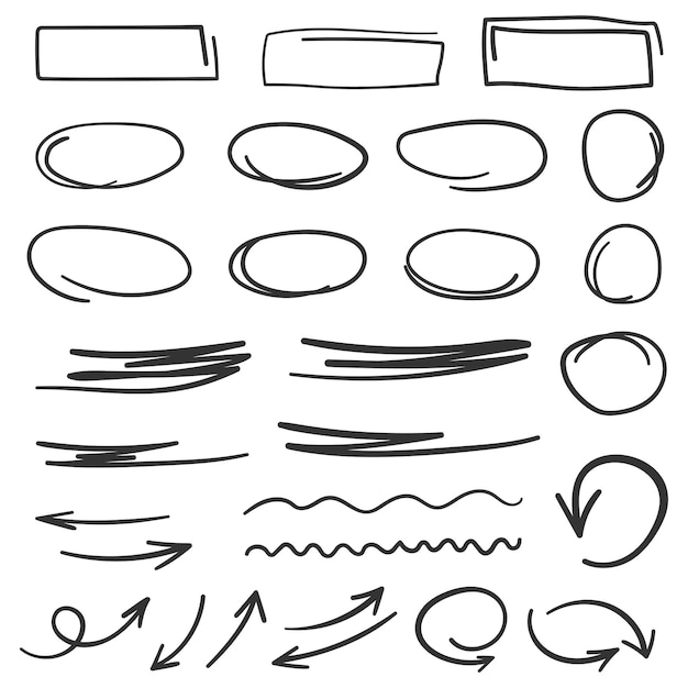 Círculos de flecha e icono de garabato abstracto en estilo dibujado a mano Número ilustración vectorial en fondo aislado Letras flechas firman concepto de negocio